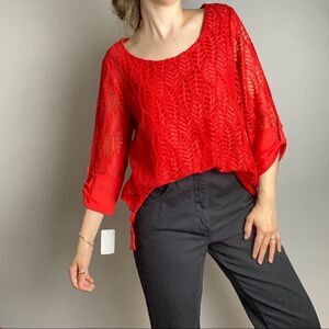 NWT red layered lace 3/4 sleeve loose tunic top